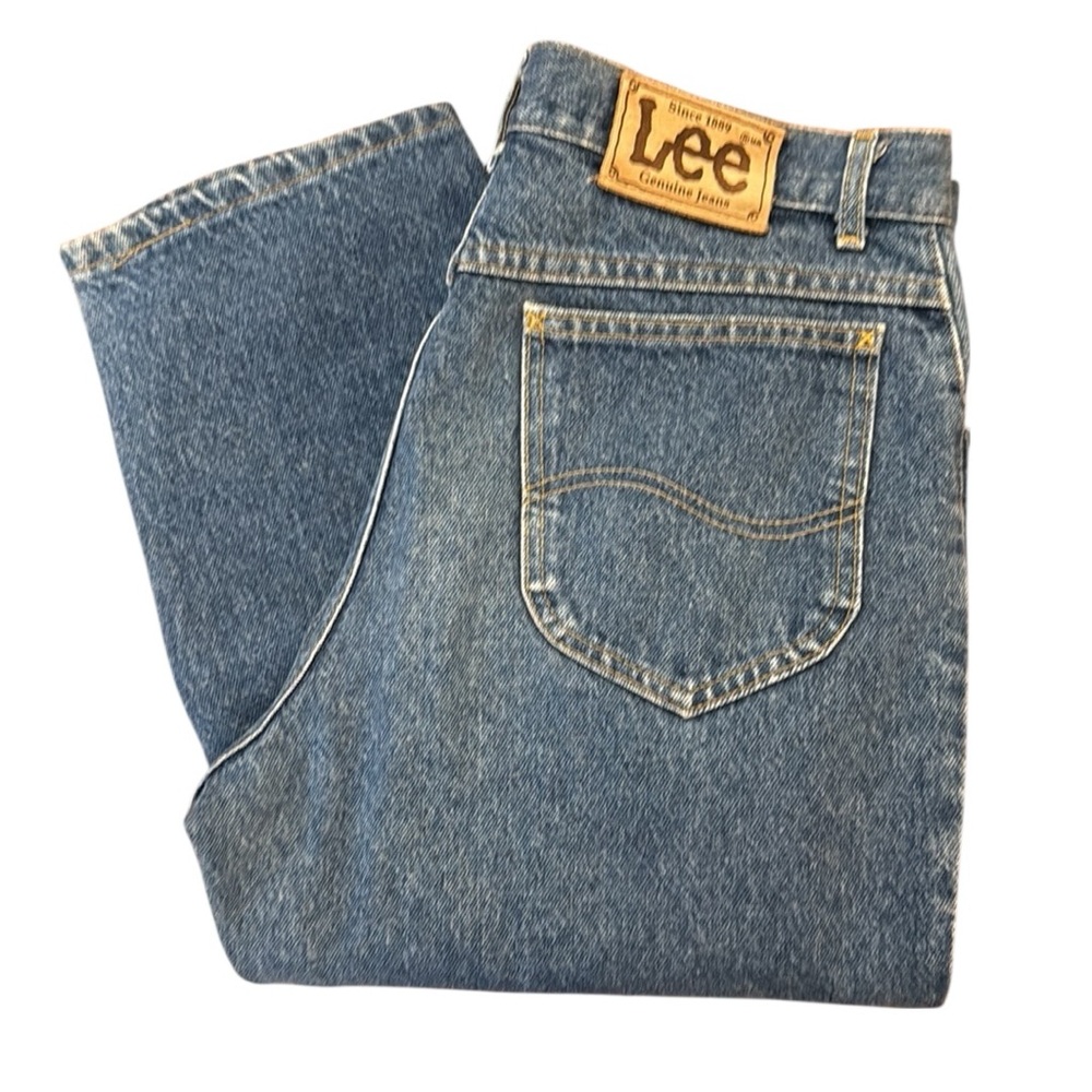 VTG 80’s Lee Storm Rider Denim Jean Straight Leg Medium Blue USA Union 32x30.5